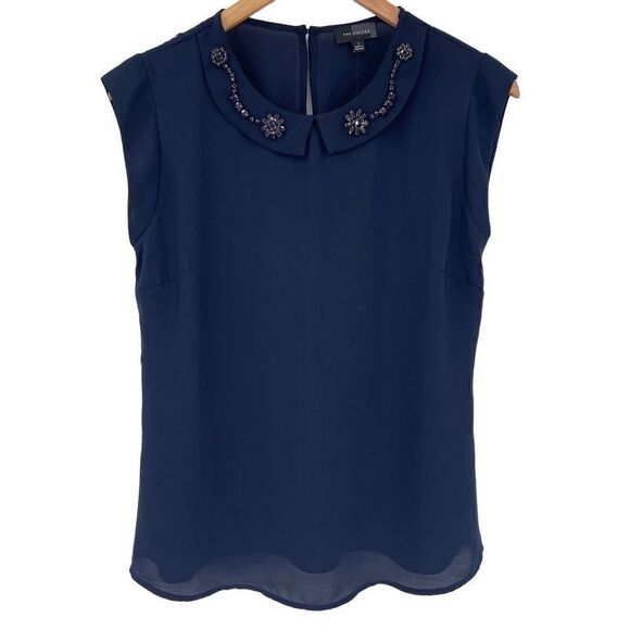 The Limited Rhinestone Embellished Collar Sleeveless Blouse Women Small Navy NWT - Picture 1 of 7